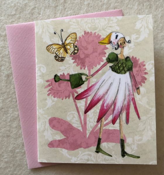 Mini-Doppelkarte Rosa Blütenfrau mit Schmetterling