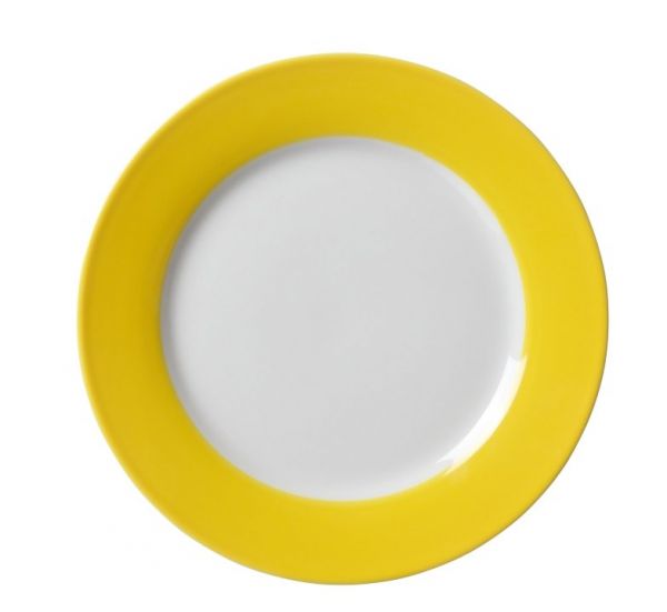 Farbenfroh Porzellanteller innen weiß, Rand gelb