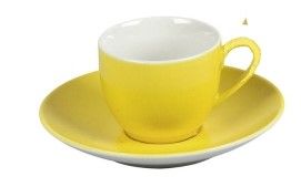 Farbenfroh Porzellan-Espressotasse gelb mit Unterteller