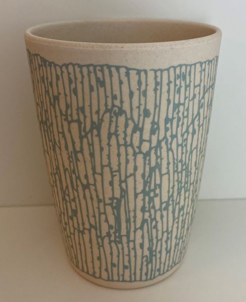 Bambus- / Maisserie Becher Muster blau, D 8 cm, H 11 cm