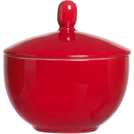 Farbenfroh Porzellan-Zuckerdose mit Deckel außen rot, innen weiß