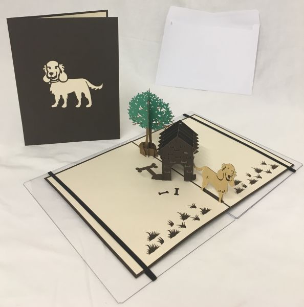 &quot;Wau&quot; Doppelkarte POP-UP Hund mit Hütte, 15,5 x 21 cm