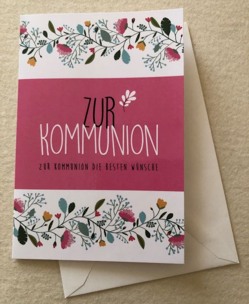 Kommunion Doppelkarte d. besten Wünsche, rosa, Blumenmuster