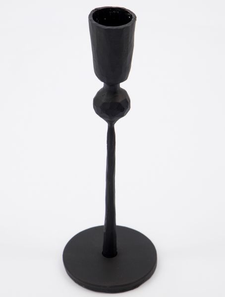 Handgefertigter Kerzenhalter Single, Eisen schwarz, H 18 cm, D 6 cm
