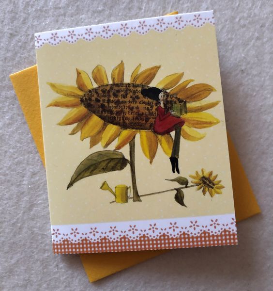 Mini-Doppelkarte Sonnenblumenfrau