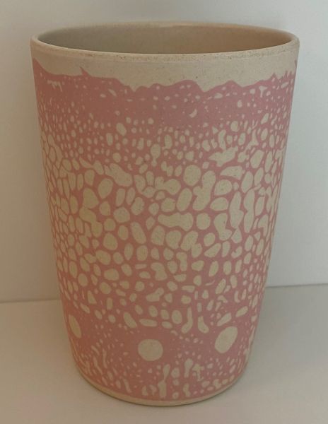 Bambus- / Maisserie Becher Muster rosa, D 8 cm, H 11 cm