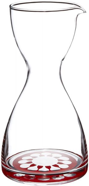Retro Glas-Karaffe, Blume rot, H 24,5 cm, D 12,5 cm