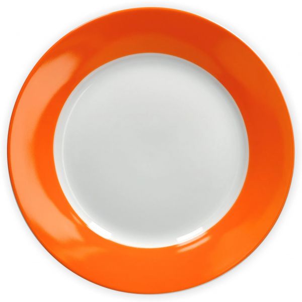 Farbenfroh Porzellanteller innen weiß, Rand orange