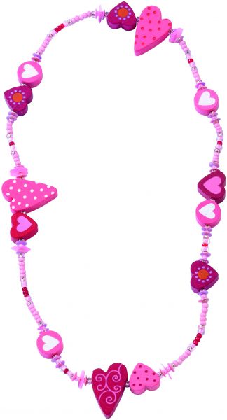 Girlie Holzkette mit Herzchen, rosa, pink, weiß