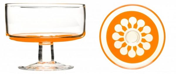 Retro 2er Set Glas-Dessertschalen, Blume orange