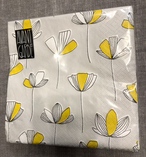 Papierservietten grau mit gelbweißen Blüten