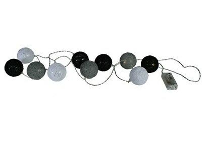 Lichterkette aus Rattankugeln, schwarz weiß grau für Batteriebetrieb