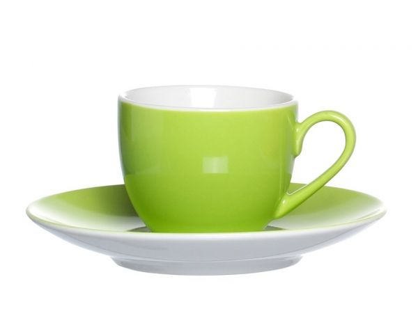 Farbenfroh Porzellan-Espressotasse apfelgrün mit Unterteller